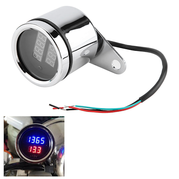 2-i-1 Motorcykel LED Digital Voltmeter Varvräknare Mätare Metall Kilometerräknare Hastighetsmätare