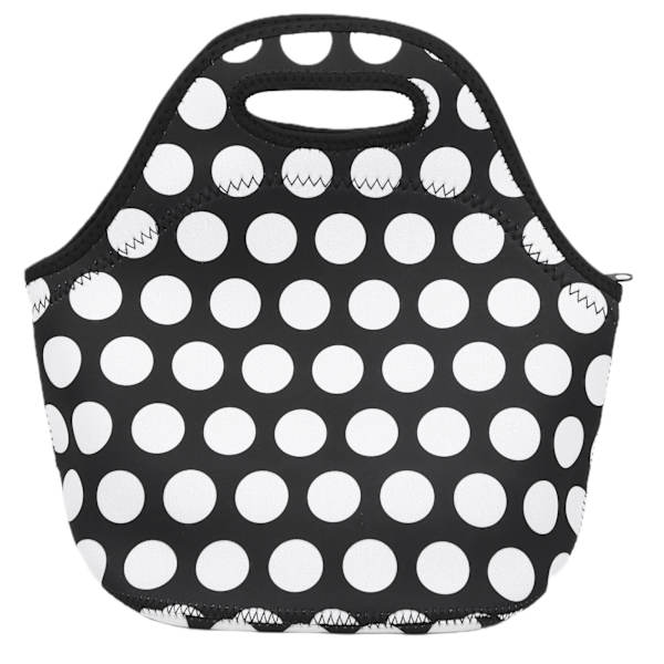 Isolerad Termisk Lunchväska Vattentät Neopren Lunchbox Handväska för Picknick Camping Svart Vita Prickar