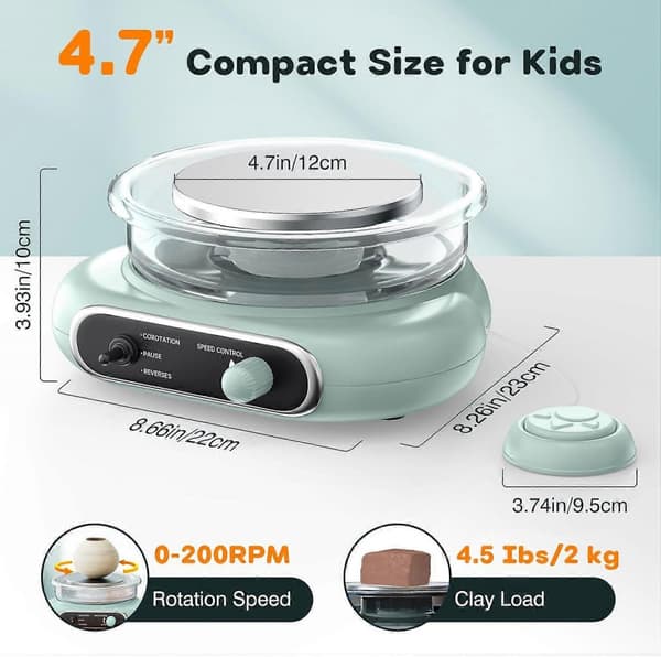 【BEMS】(Green) Mini Pottery Wheel Kit - 4.7\" Electric Clay Turntable with Foot Pedal, Adjustable Speed Ceramic Machine with 8 Pottery Tools