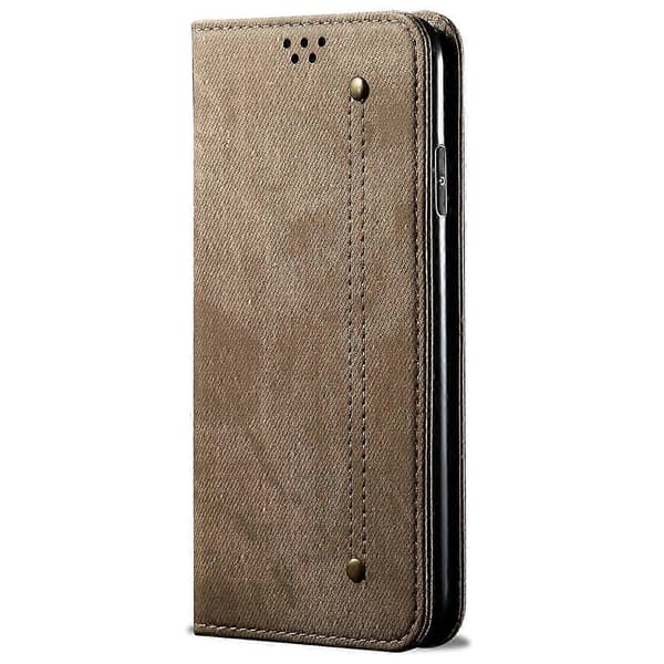 16. Skal Jeans Stoftekstur Ridsefast Læder Stativ Telefoncover Multicolor Khaki