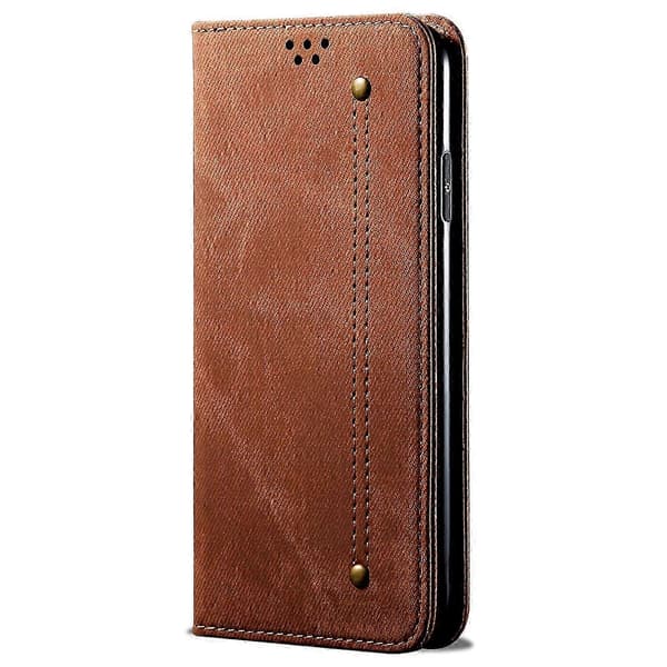 16. Skal Jeans Stoftekstur Ridsefast Læder Stativ Telefoncover Multicolor Coffee