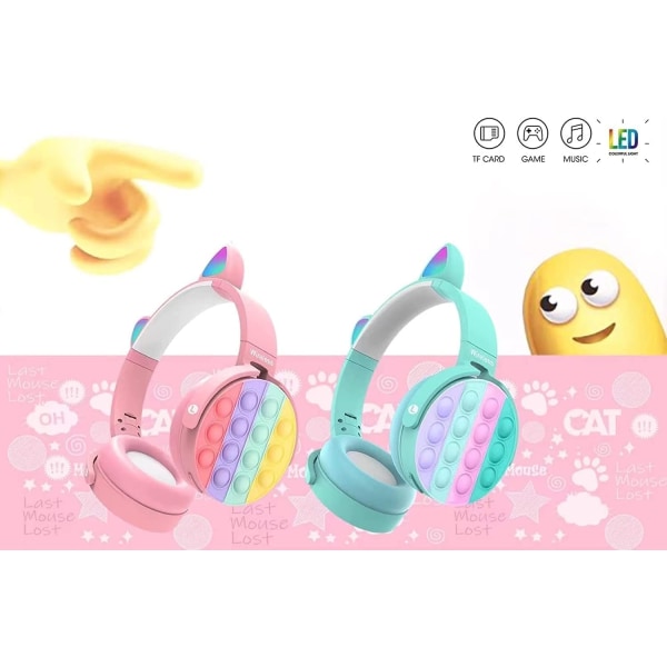 Bluetooth hörlurar för barn, hörlurar för kattöron, Bluetooth hörlurar för flickor, katthörlurar med mikrofon för skola/surfplatta/dator blue