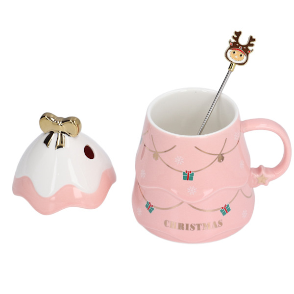 Stor Keramik Kaffe Kop med Låg og Ske - 500ml Pink - Perfekt Julegave til Hjemmet og Ferier