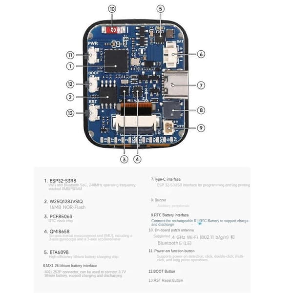 ESP32-S3 Touch LCD-skjerm Mikrokontrollerutviklingskort[BEMS]