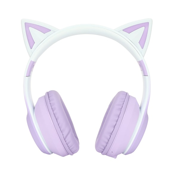 Kattøre Bluetooth Gaming Hodetelefoner Trådløse Foldbare Musikkhodetelefoner med LED-lys Avtakbar Mikrofon 3,5 mm Kabel Lilla