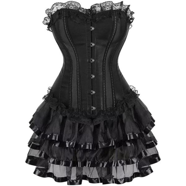 BE-F.ttmstte vintage viktoriansk Steampunk- set för damer, svart korsett med tutu-kjolar Showgirl-kostym Black 3XL