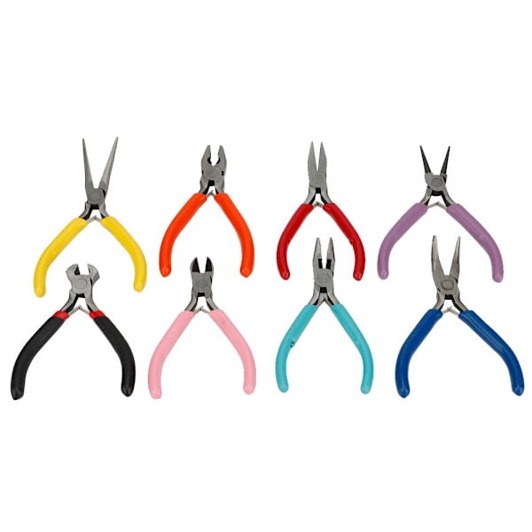 8-pack Mini-tänger i stål - Lång/Rund/Platt - Smyckestillverkning