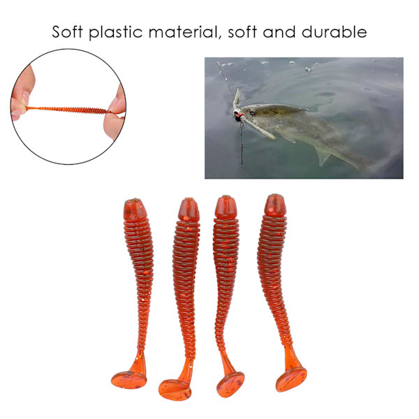 50 stk 5 cm Myke Plast Fiske Agner T-hale Grub Worm Agner Fiskeutstyr Tilbehør Rød