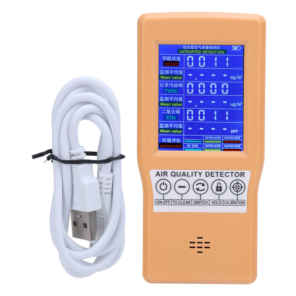 Luftkvalitetsmonitor CO2 Formaldehyd TVOC Multifunksjonell Intelligent Detektor for Hjem og Kontor