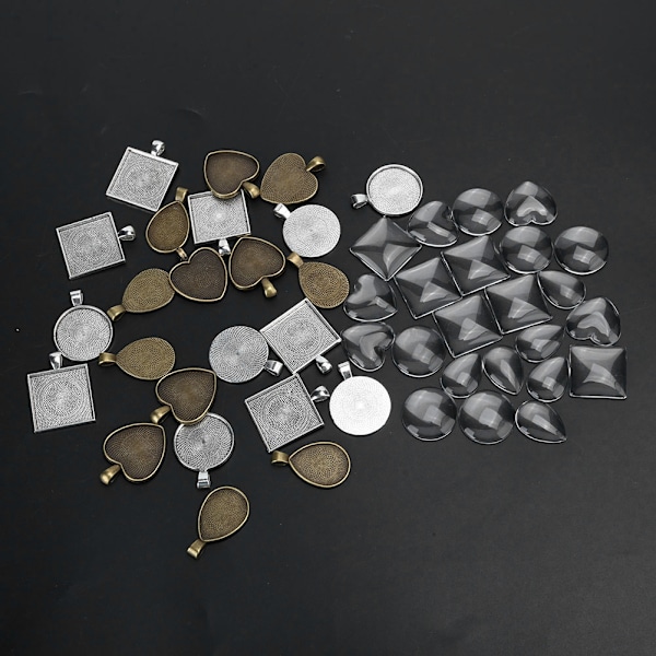 48 st Metallrunda Droppformade Hängande Basbrickor Glaskupoler Smycken DIY Verktyg Tillbehör