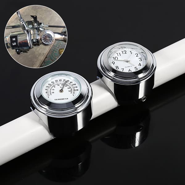 7/8\" 1\" Motorsykkel Styre Montering Klokke Skive Termometer Temp Hvit