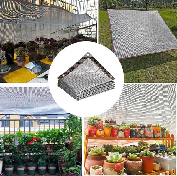 Reflekterende aluminiumnet solskærmdug, solblokerende skyggenet sølvnet skyggenet, drivhusblomster planter terrasse græsplæne netnet 1*1M