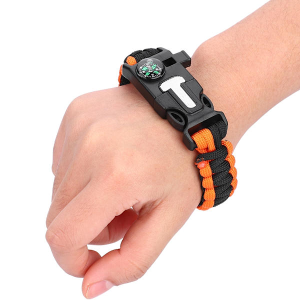 Paracord Överlevnadsarmband för Män Kvinnor Utomhus Bangles Wrap Umbrella Rope (Orange Svart)