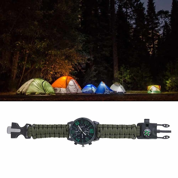 6 i 1 Multifunktionelt Vandtæt Udendørs Camping Overlevelsesur Rednings Paracord Armbånd