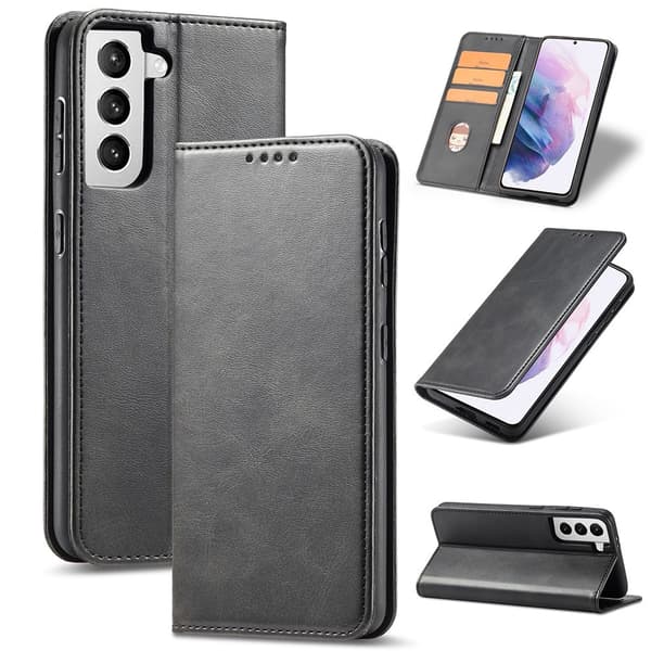 【BEMS】Compatible with Samsung Galaxy S21 Plus - Leather Flip Case - Black Black Svart