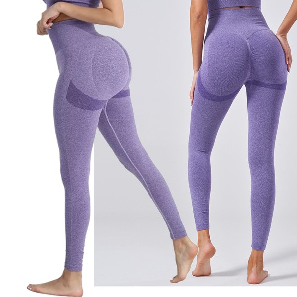 Träning Löpning Leggings Höftlyft Sömlös Hög midja Magkontroll Gym Fitness Sportbyxor för kvinnor Lila XL