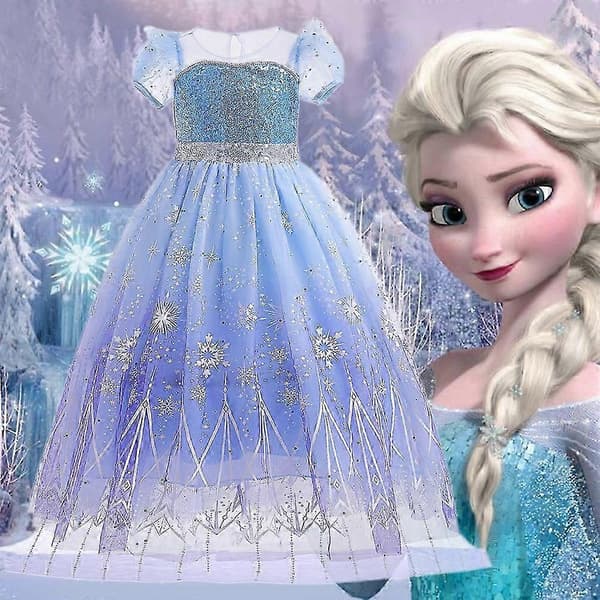 Jenters sommerkjoler Prinsesse Elsa Cosplay Bursdagsfestkjoler 140