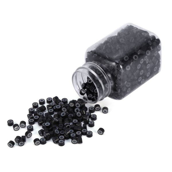TIMH 1000 st/flaska silikonfodrad mikrohårfjäderförlängningslänkringar Slingor Pärlor Verktyg (svart)