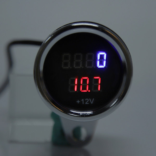 2-i-1 Motorcykel LED Digital Voltmeter Varvräknare Mätare Metall Kilometerräknare Hastighetsmätare