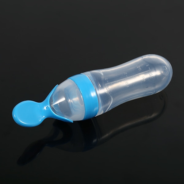 Silikon Baby Foderflaske med Ske - 90mL (Blå)