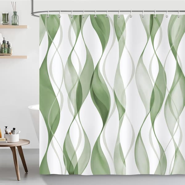 Duschdraperi med vågformad gradient – modern minimalistisk stil – 180×180 cm – vattentät och mögelresistent polyester – 12 krokar ingår Grön[BEMS]