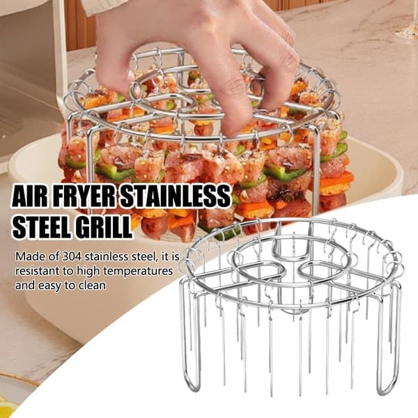 24-pak Airfryer Grill-sæt: 6,5-tommer runde riste og lodrette spyd, 304 rustfrit stål, med kroge til multitasking-madlavning