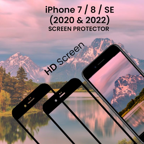 【BEMS】2 Pack Compatible with iPhone 7&8 SE (2020-2022) Black - Tempered Glass 9H - 3D