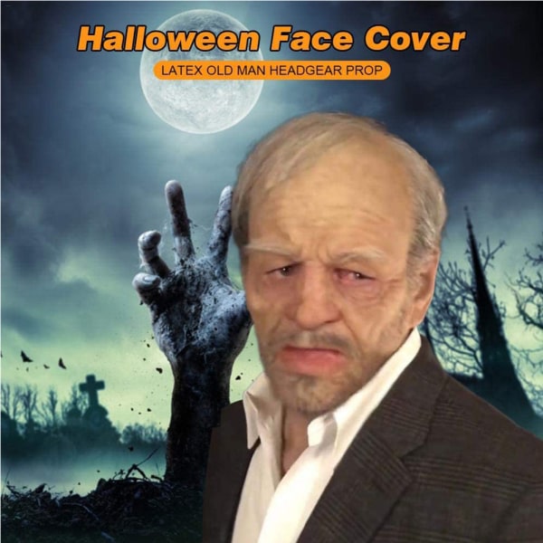 Halloween Latex Old Man Face Cover Halloween Fancy Dress Head for Masquerade Realistic Hodeplagg