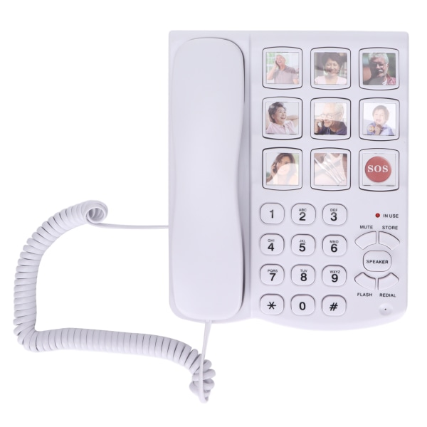 TIMH LD-858HF Telefon med stor knapp Forsterket bildeminne Fasttelefon med ledning for eldre eldre