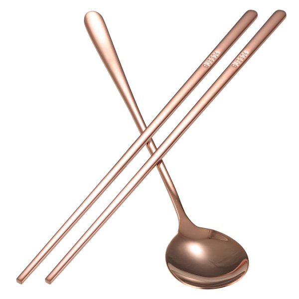 Ruostumattomasta Teräksestä Valmistettu Lusikka ja Tikut - Korean Tyylisiä Ruokailuvälineitä - Joululahja (Rose Color)