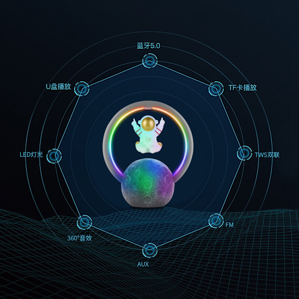 Bluetooth-högtalare RGB-ljus Touchjustering 360 graders surroundljud Magnetisk levitation Astronaut-högtalare 598A Silver