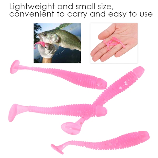 50 stk. 5 cm Bløde Plastik Fiske-Lokkeduer T-hale Grub Orm Agner Fiskegrej Tilbehør Pink