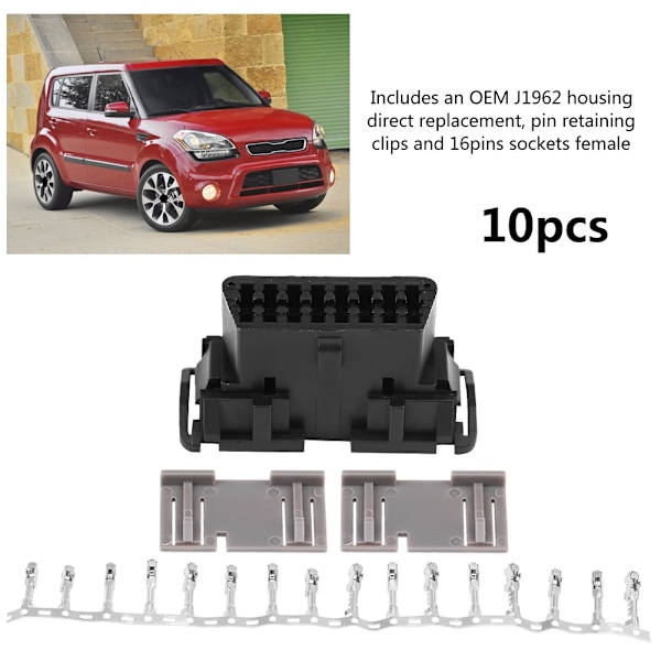 OBD2 II 16-stifts honkontakt OBDII-kabelbil Auto Adapter Plug Shell Kit för Kia J1962