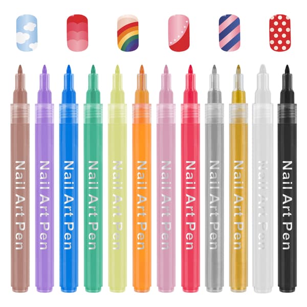 Neglepen 12 farver – Hurtigtørrende neglekunstpen til DIY 3D-design