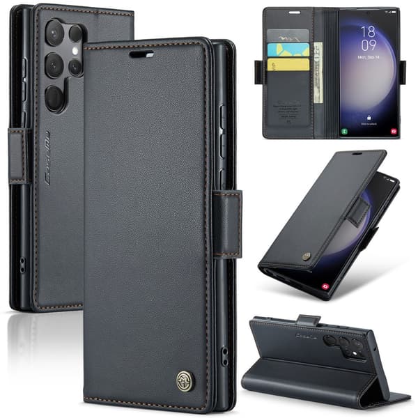 CASEME Galaxy S24 Ultra Etui Slim Litchi Læder Sort 88