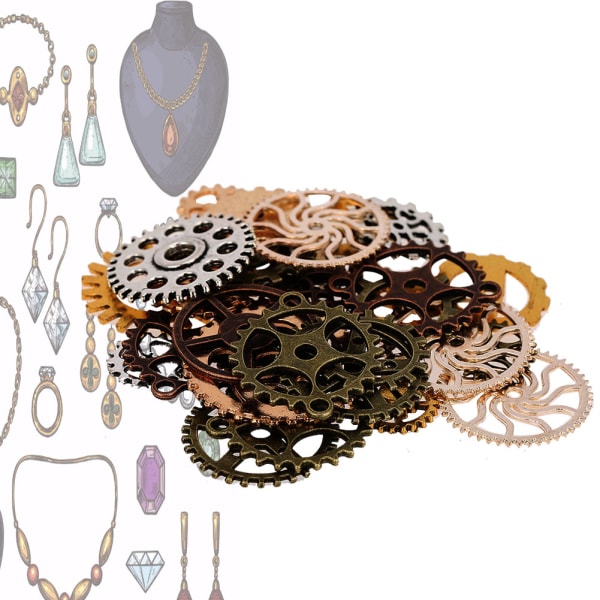 Diverse antika vintage Gear Charms-hängen för smycken gör-det-själv-tillbehör (blandade färger)-+