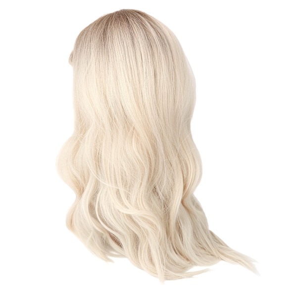 Gradient Blond Brun Lang Krøllet Paryk Kvinder Varmebestandig Syntetisk Paryk med Pandelok til Cosplay Fest