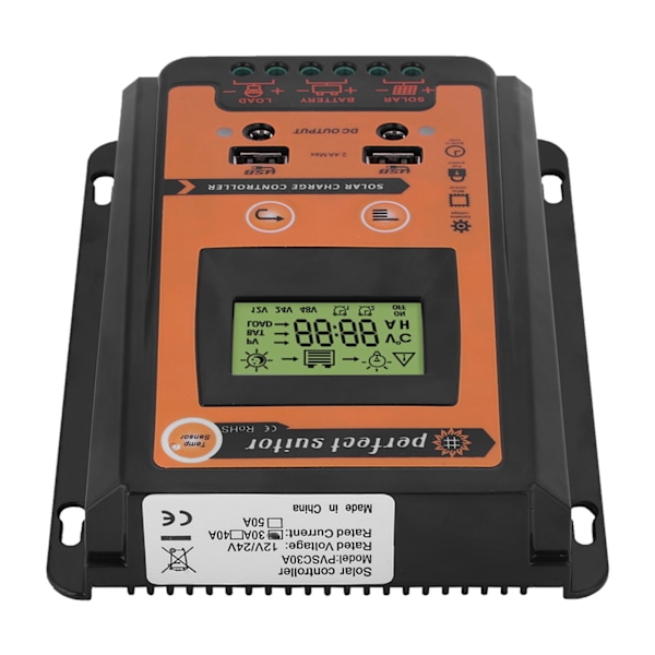 12V/24V 30A PWM MPPT Solcelleanlæg Laderegulering Solpanel Batteri Regulator Dobbelt USB LCD Display