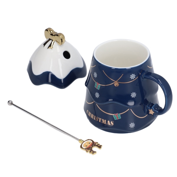 Stor Jul Keramik Te Mjölk Kaffe Mugg med Lock Sked - 500ml - Blå - Hem Semestergåvor