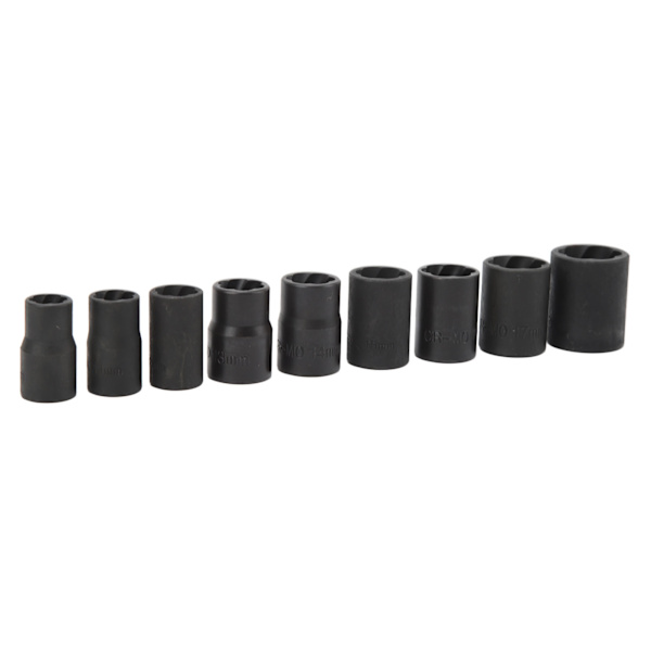 10 KPL Twist Impact -hylsysarja 8 mm:n suoralla tangolla 3/8 tuuman vetokärki 10–19 mm:n pultinpoistotyökalusarja