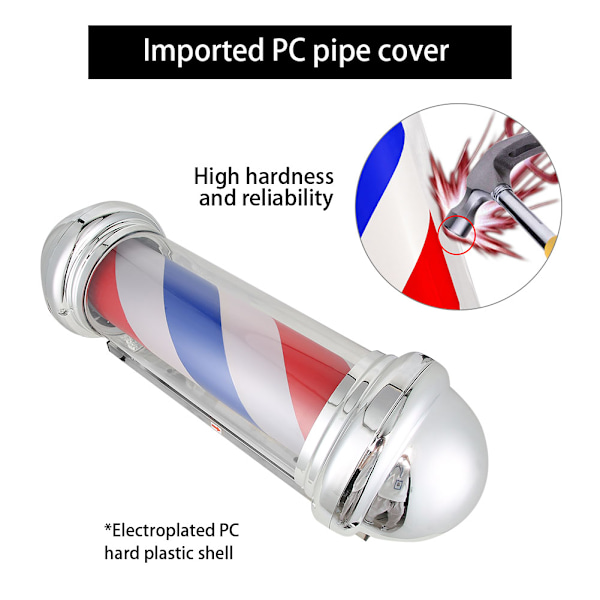 Vattentät Frisörsalongspåle Röd Vit Blå Roterande Ljus Stripe Skylt Hår Salong Lampa UK-kontakt 220V