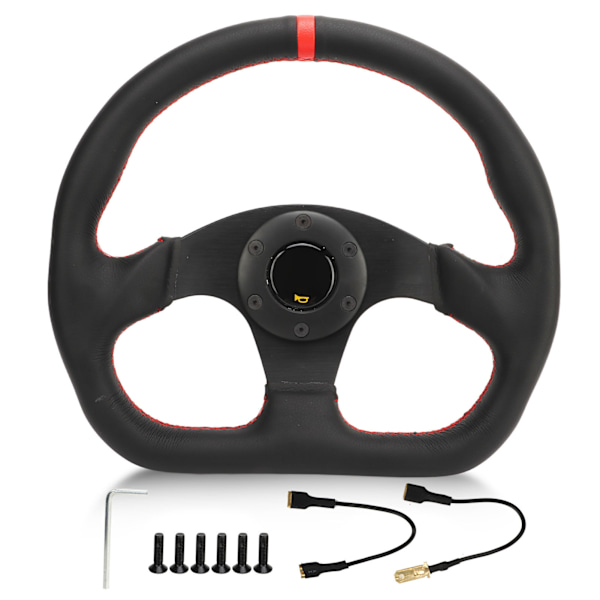 Bilrat D-Type Rattet Sort Ramme Læder Sports Race Universal Pasform Drift Rattet Udskiftning