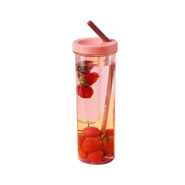 BEMS 700ml Straw Cup Transparent Plastic Water Bottle with Straw Portable Juice Cup Drinking Bottle Pink+