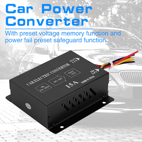 Billastbil 15A 180W DC 24V til 12V Strømomformer Elektrisk spændingsreducer Step down Transformator