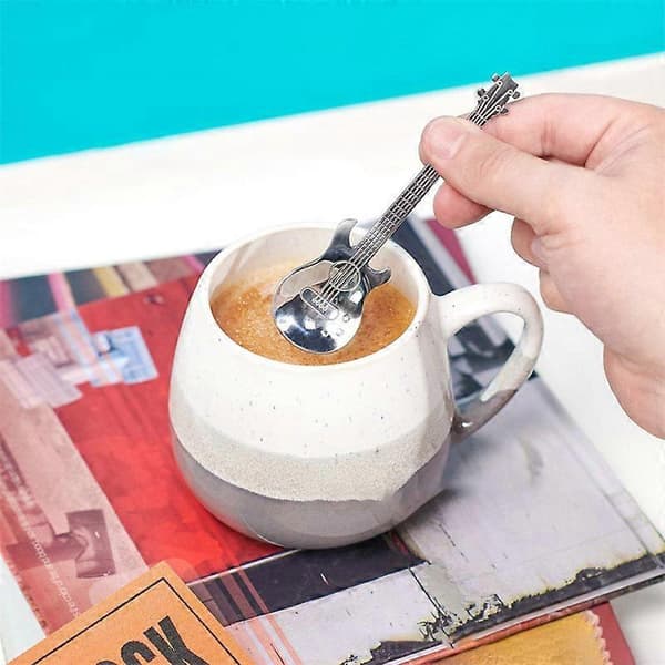 Rolig gitarrsked 304 rostfritt stål gitarrformad kaffesked med kort trevlig present till musikälskare Orange