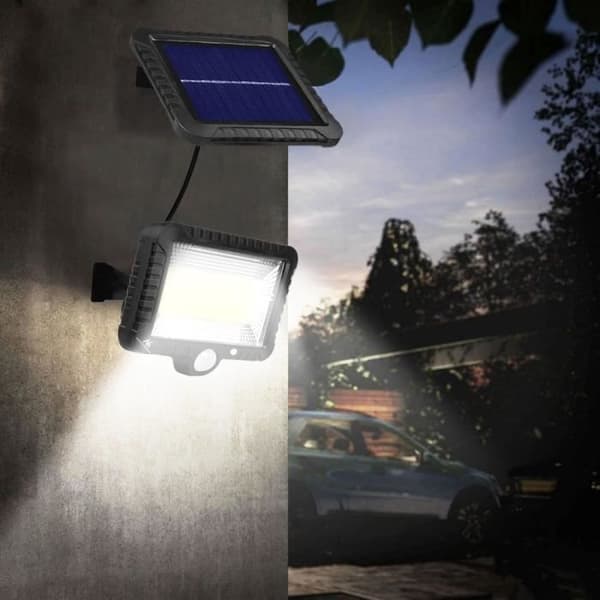 (Svart) Solcellsstrålkastare LED-lampa med rörelsesensor IP44 5W 400lm 6000K Kallvit MCE438