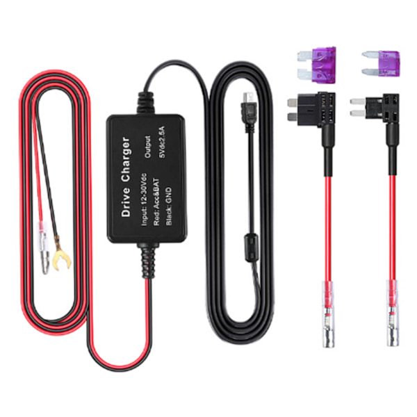 Dash Cam Hardwire Kit 12V-30V til 5V USB-adapter Lavspændingsbeskyttelse Dash Camera Oplader til Spejl Kamera GPS Navigator Radar Detektor