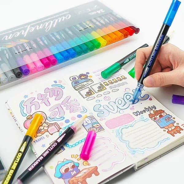 24-Pack Glitter Pens Metallic Outline Pens with Double Lin 24 Färger