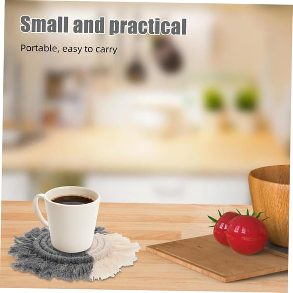 【BEMS】Handwoven Round Coasters Tassels Wooden Coasters Compatible with Drinks Kitchen Table Decor