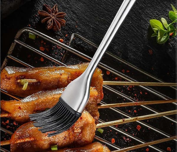 45,5 cm langt, kraftig grillverktøysett i rustfritt stål, gaffel, øse og